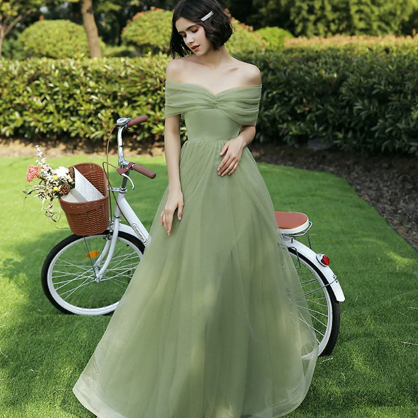 Green Off Shoulder Simple Bridesmaid Dress, Green Long Prom Dress