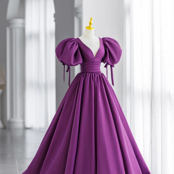 Purple Satin Long Formal Dress Prom Dress, Evening Dresses on