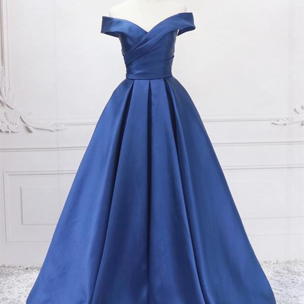Blue Tulle With Lace V-neckline Floor Length Party Dress, A-line Blue ...