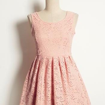 Delicate Lace Round Neckline Short Dress, Lovely Pink Lace Dress, Cute Dresses