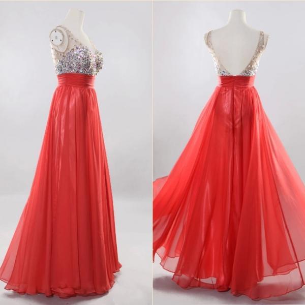 Gorgeous Sparkle A-line Chiffon White Prom Dress with Beadings and Rehinstones, Prom Dress 2015, Long Prom Dress, Evening Gown