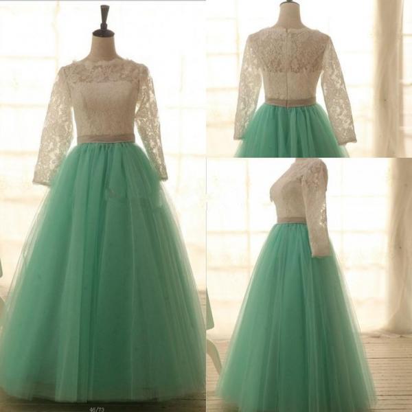 Gorgeous Handmade Lace And Mint Tulle Ball Gown Prom Dresses 2015 ...