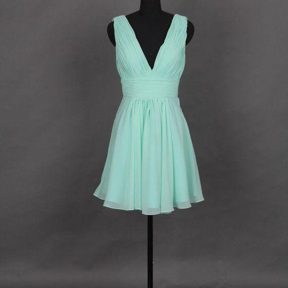 Chartming Mint Short V-neckline Chiffon Bridesmaid Dresses, Short ...