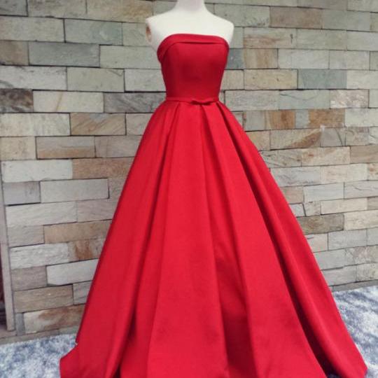 Elegant Red Satin Handmade Prom Gown 2016, Red Prom Dresses, Evening