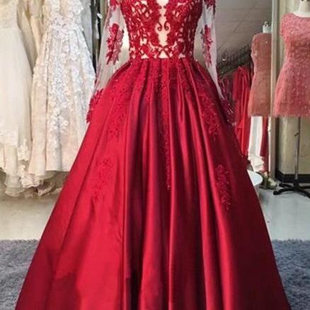 Gorgeous Red Satin Lace And Satin Floor Length Formal Gowns, Red Party ...