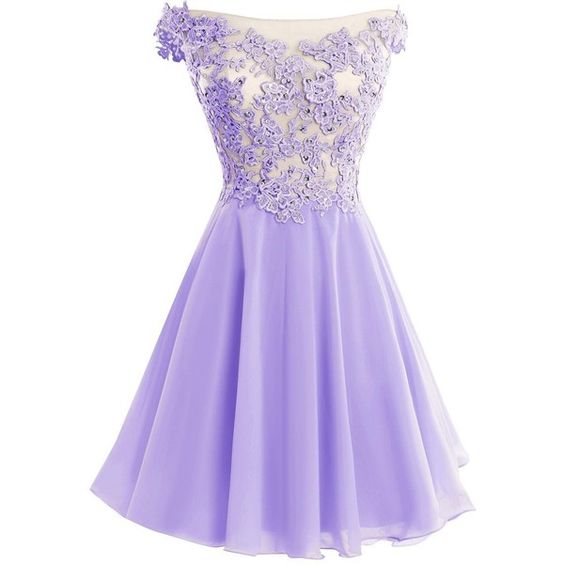 Cute Lavender Lace And Chiffon Short Party Dresses, Purple