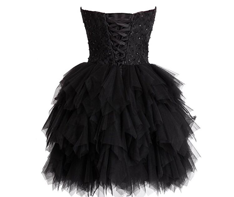 Cute Black Strapless Ruffled Cocktail Dress, Short Prom