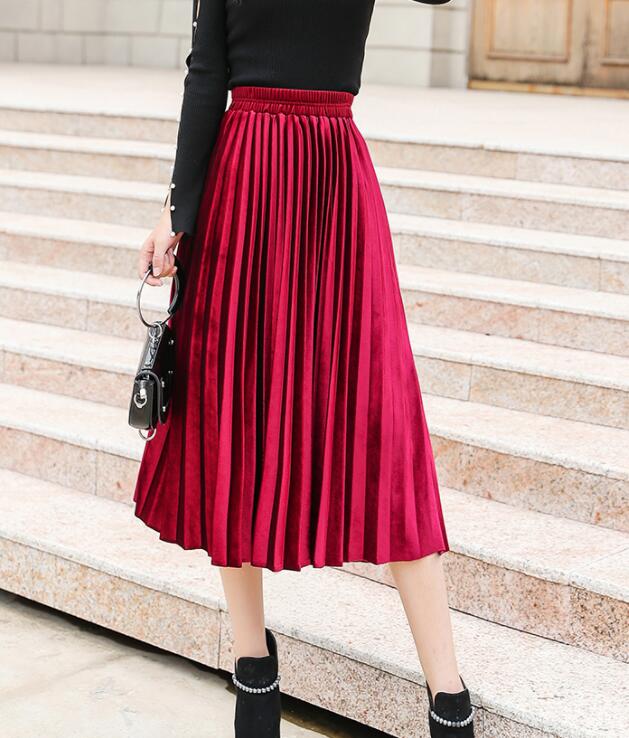 Red Velvet Skirt
 Cute Velvet Dark Red Long Skirt Women Autumn Winter Skirts Elegant