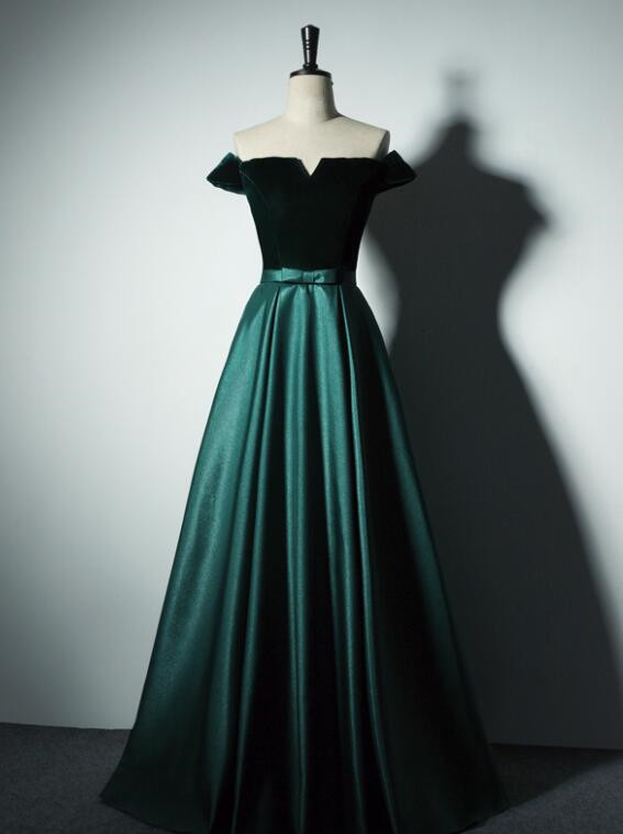 Green Prom Dresses, Pretty Green Off Shoulder Junior Prom Dresses ...