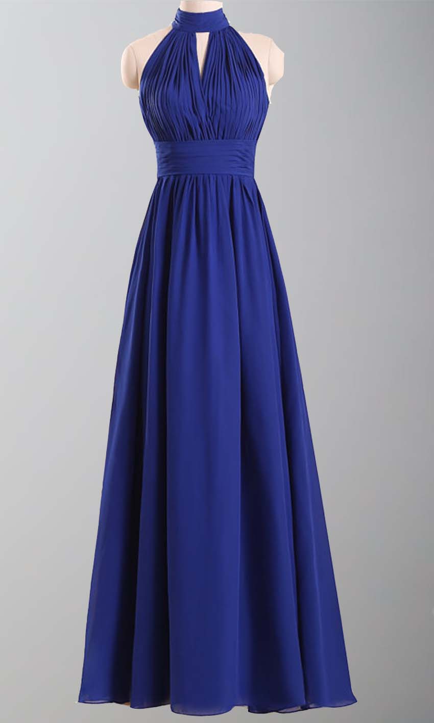Blue Halter Chiffon Wedding Party Dresses, Blue Formal Dresses, Evening