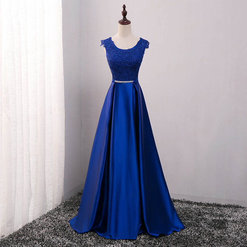 Royal Blue Satin Long Prom Dresses, Prom Dress 2018, Blue Formal ...