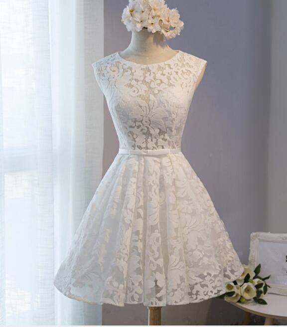 White Lace Simple Party Dress, Graduation Dresses, Lace Formal Dress on ...
