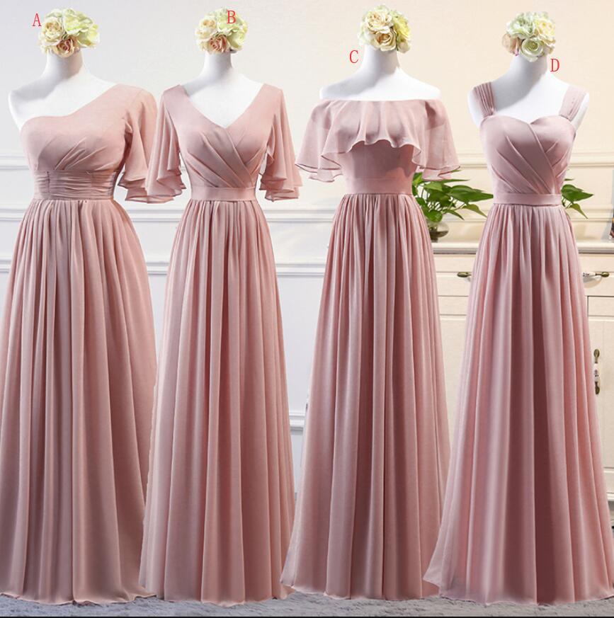 Beautiful Dark Pink Mismatch Chiffon Long Bridesmaid Dresses A Line Bridesmaid Dress 2018 3238