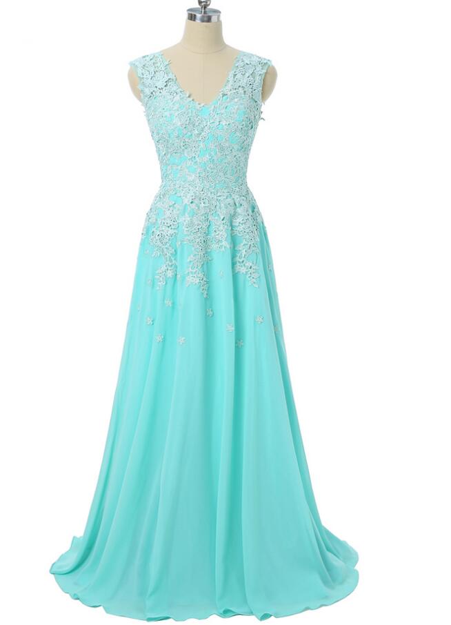 Beautiful Blue Chiffon V-neckline Floor Length Party Dress, Bridesmaid ...