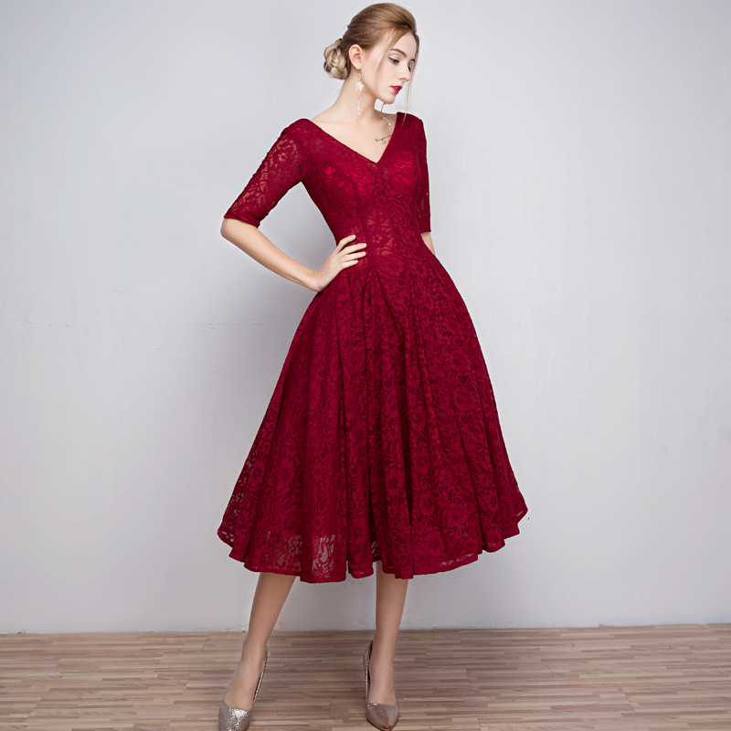 Charming Tea Length Bridesmaid Dress, Lace Party Dress 2020 on Luulla