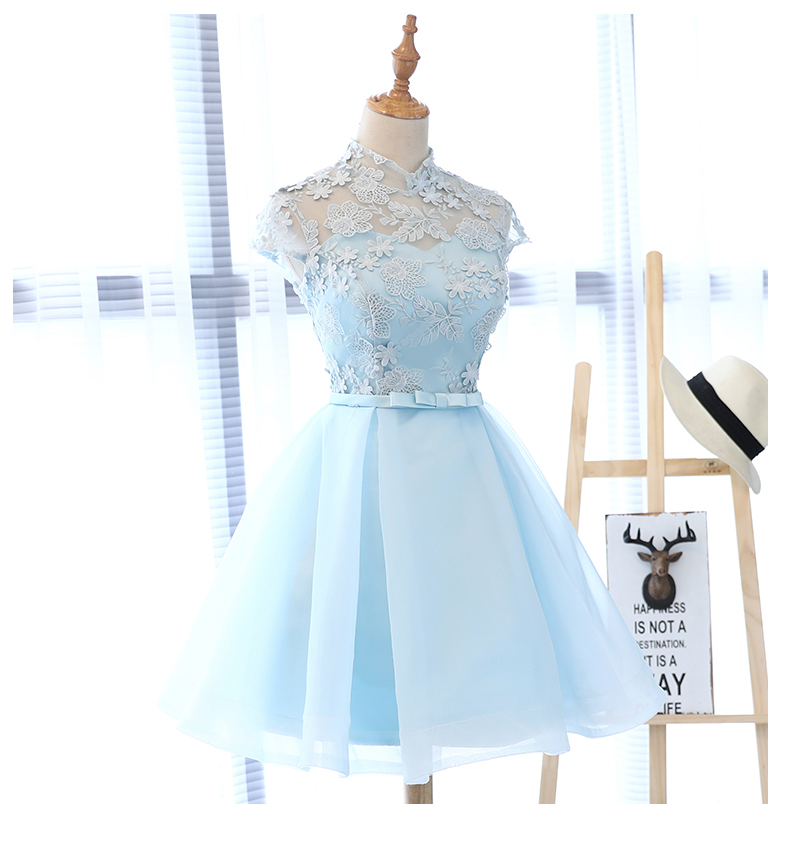 Light Blue Cute Tulle With Lace Short Party Dress, Blue Homecoing Dress ...