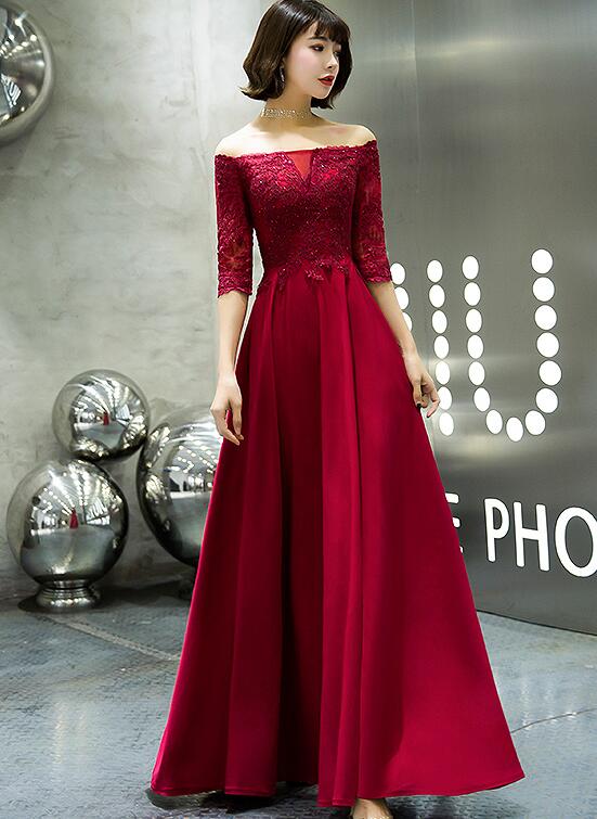 Sexy Wine Red Long Lace Applique Wedding Party Dress, Beautigul Dark ...