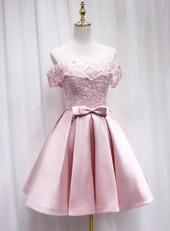 Lovely Pink Satin And Lace Party Dress, Pink Homecoming Dresses on Luulla