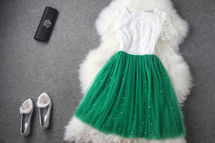 Pretty Green And White Organza Dress/Summer Dress/Dresses/Dress 2014