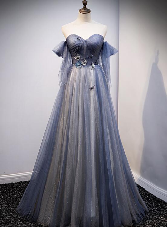 Chic Blue And Grey Tulle Long Sweetheart New Style Party Dress, Tulle A ...