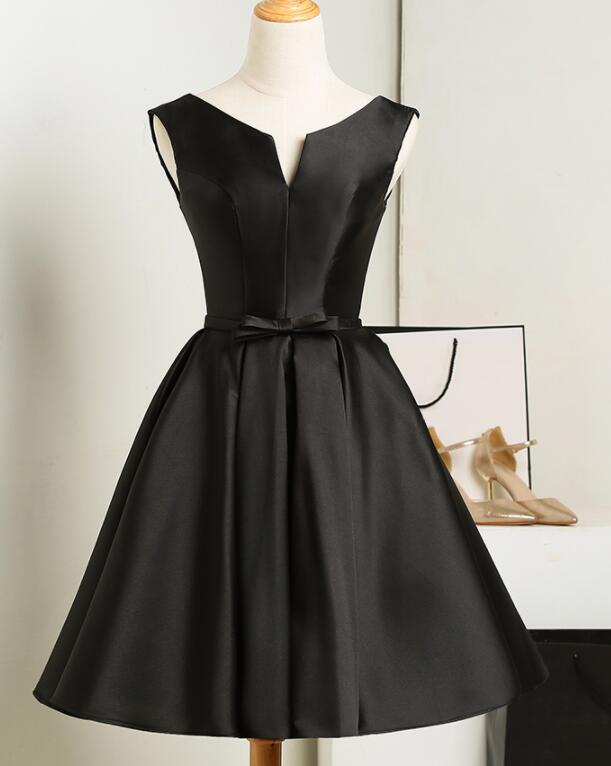 Black Satin Short Homecoming Dress Prom Dress, Lovely Simple Black ...