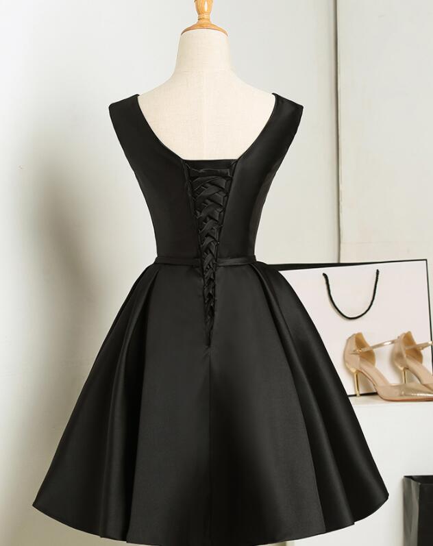 Black Satin Short Homecoming Dress Prom Dress, Lovely Simple Black ...