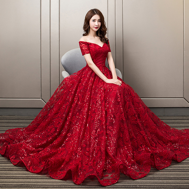 Red Lace Off Shoulder Sweetheart A-line Prom Dress Party Dress, Red ...