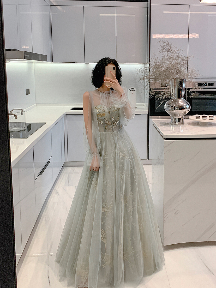 Beautiful Halter Tulle A-line Off Shoulder Floral Long Evening Dress ...