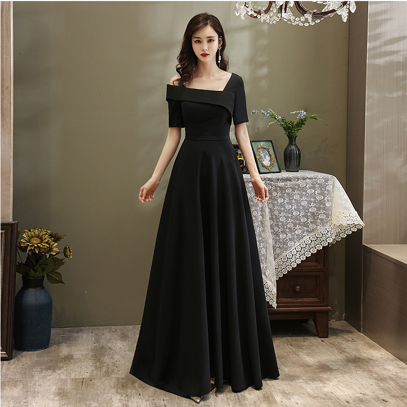 Black One Shoulder A-line Floor Length Party Dress Bridesmaid Dress ...