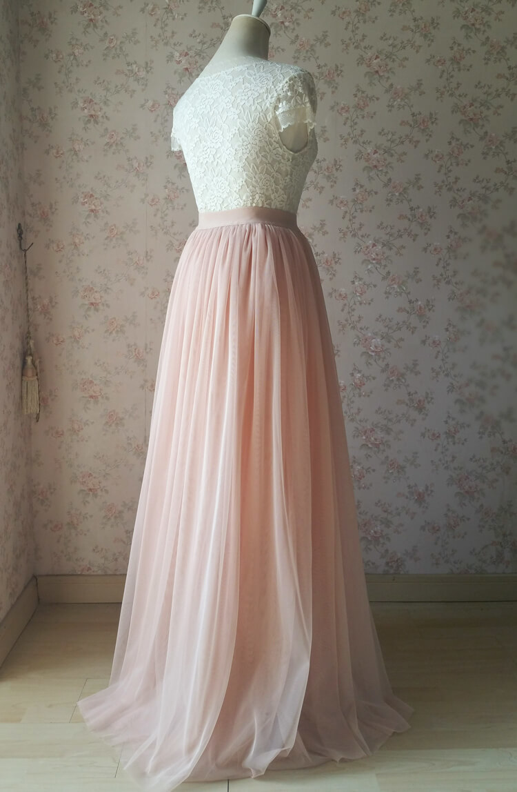 Long Sleeves Pink Tulle Long Party Dress with Lace