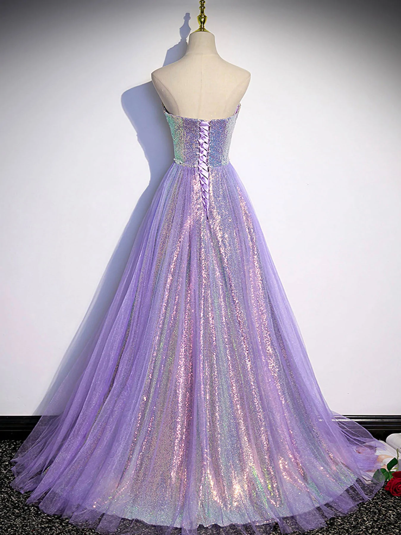 Charming Purple Short Sleeves Tulle Puffy Long Formal Dress, Lovely Evening Dress Party Dress S26513