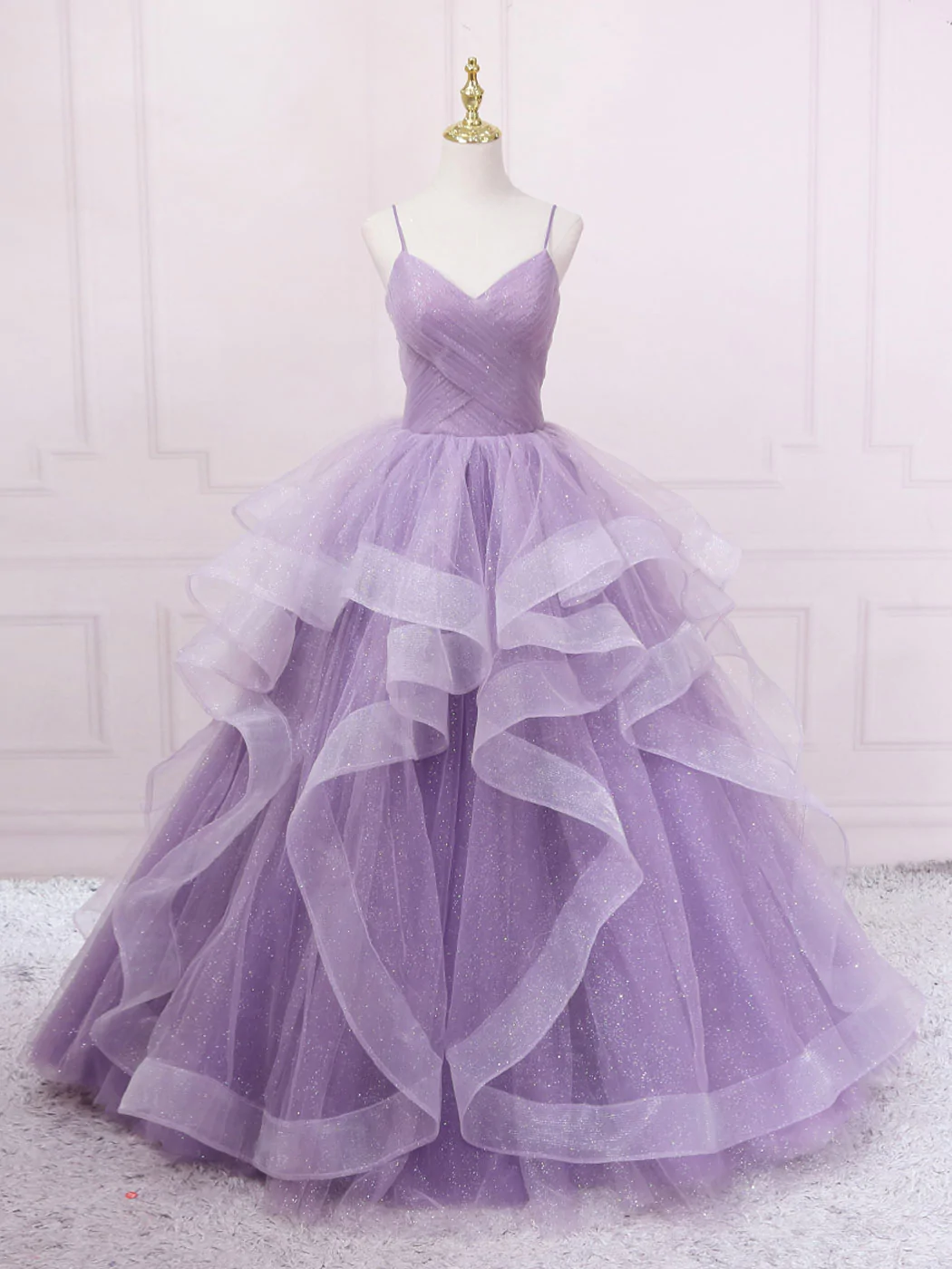 Purple V Neck Tulle Long Prom Dress, Purple Tulle Ball Gown Sweet 16 ...