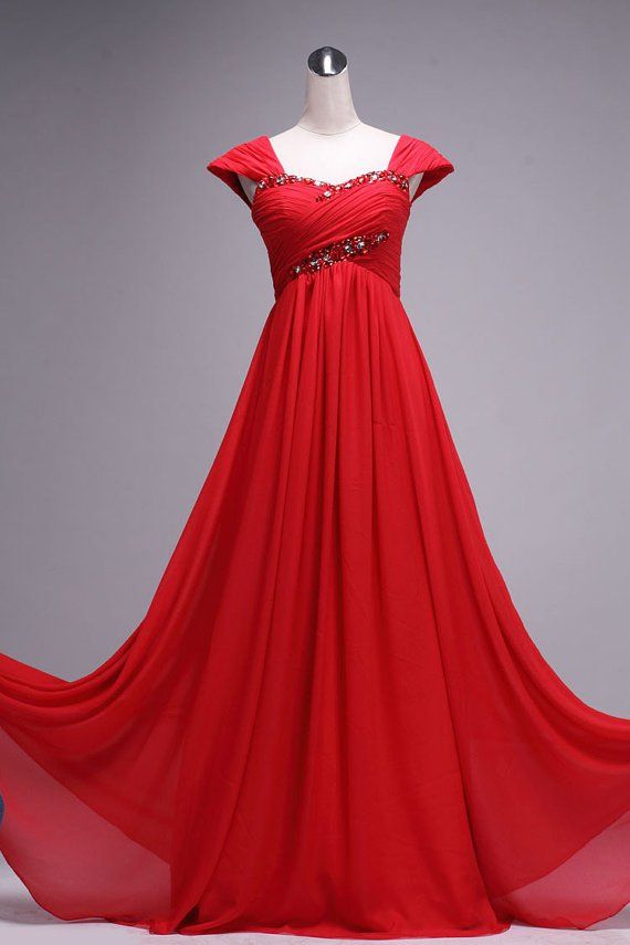 Red Floor Length Sweetheart Prom Dress With Beadings, Red Prom