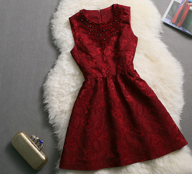 High Quality Stylish Burgundy Lace Detail With Beadings Party Dresses ...