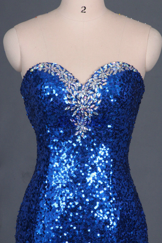 Sparkle Royal Blue Sequins Sweetheart Long Prom Dresses 2015 Long Prom Gown Evening Dresses 