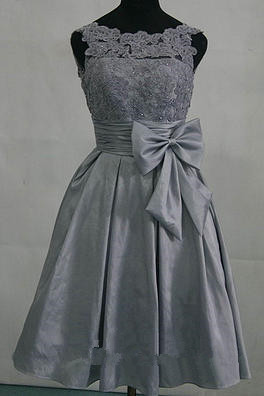 Pretty Grey Satin Handmade Knee Length Bridesmaid Dresses With Bow ...
