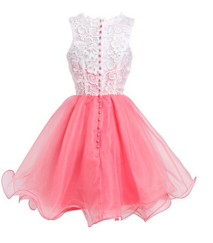 Cute Pink Short Lace Tulle Short Prom Dresses, Pink Homecoming Dresses ...