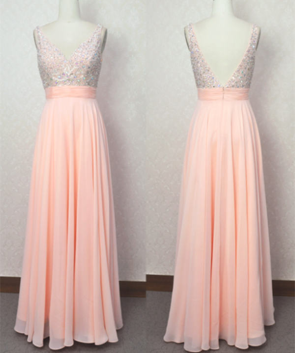 Beautiful Pink Long Chiffon Backless Prom Dresses 2016 Pink Prom Dresses Evening Dresses 2016 9776